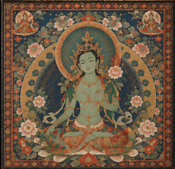 綠度母唐卡展示示意圖